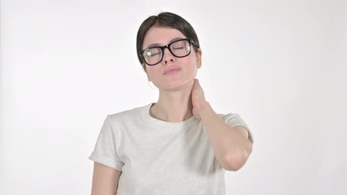 Young Woman Massages Aching Neck
