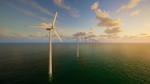 Offshore Wind Farm Turbines Generating Clean Energy
