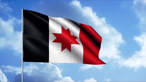 Realistic Waving Flag with Red Star and Black White Red Stripes