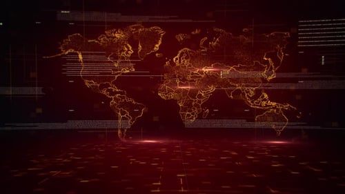 Futuristic Digital World Map with Data Points Animation