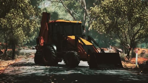 Tractor excavador en Bush Forest
