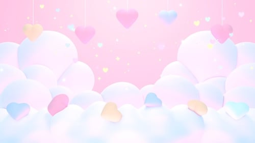 Pastel 3D Hearts and Clouds Dreamy Background Animation