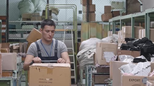 Warehouse Worker with Factory Trolley