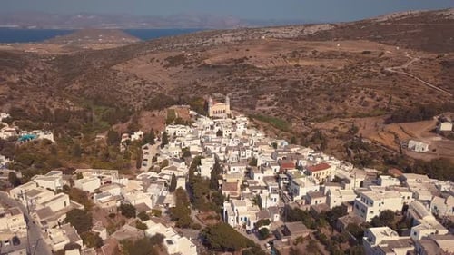 Beautiful Aerial Drone Shot over the Agricultural Village of Lefkes Greece