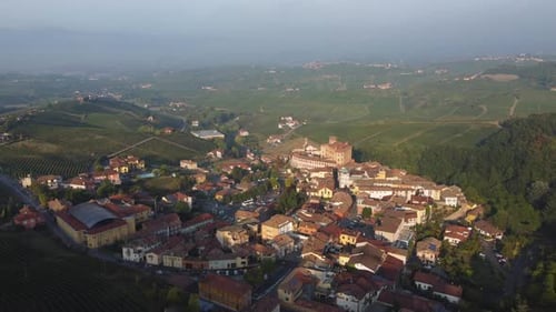 Barolo and Castle Aerial View in Langhe, Piedmont Italy