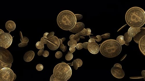 Falling Bitcoin Gold Coins Financial Digital Animation