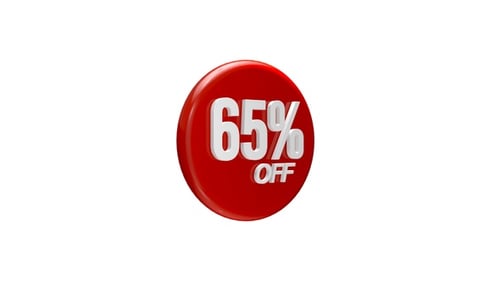 Glossy 3D Circle Discount Sale Badge 65 Percent Off