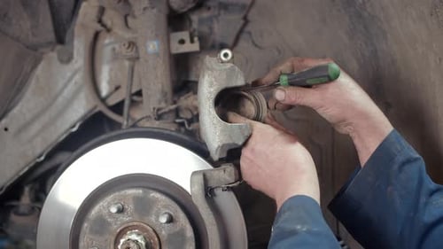 Car Brake Disc And Brake Pads Repair in the Car Repair Shop