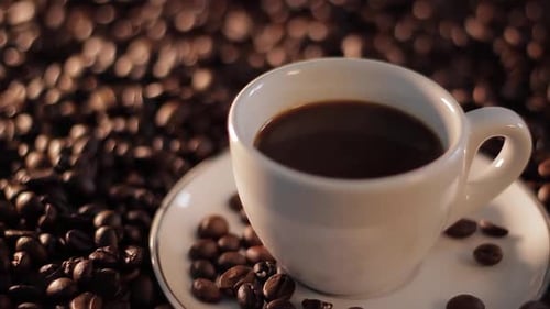 Coffee Cup Surrounded by Roasted Coffee Beans