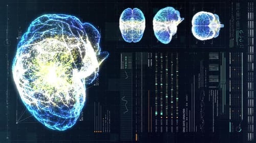 Futuristic Holographic Brain Scan and Data Analysis Interface