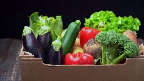 Fresh Vegetables in Cardboard Box Still Life