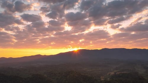 Aerial view Beautiful of morning scenery Golden light sunrise.