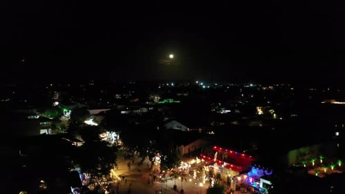 Night landscape of historic center of Jericoacoara Brazil. Night life scenery