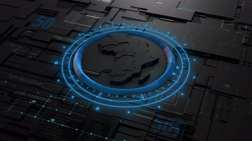 Futuristic Map Scan on Digital Circuit Board Background