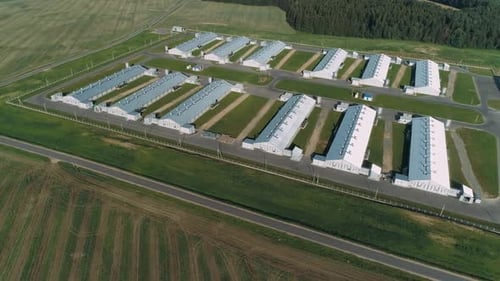 Natural Landscape View of the Farm Hangars in the Field View From Heights