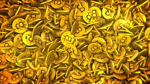 Animated Pile of Golden Bitcoin Cryptocurrency Coins Flowing
