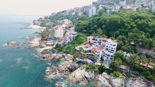 Beautiful Aerial View of Tropical Coastline Villas
