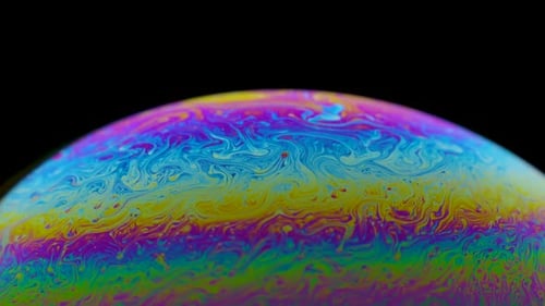 Half Circle a Soap Bubble Surface Multicolored in Motion Isolated on Black Background