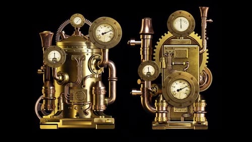 Animated Steampunk Industrial Devices with Rotating Gears