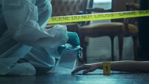 Forensic Investigator Collecting Evidence at Crime Scene