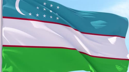 Uzbekistan Flag Waving with Realistic Fabric Texture