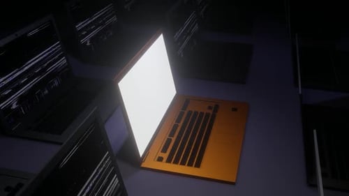 Digital Laptop Opening Animation with Bright Glowing Screen