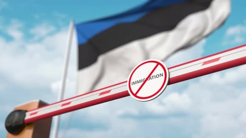 Immigration Restricted at Border Barrier with National Flag