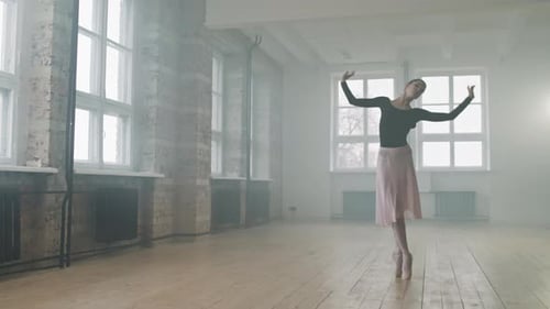 Elegant Ballerina Practices Graceful Ballet Moves in Studio