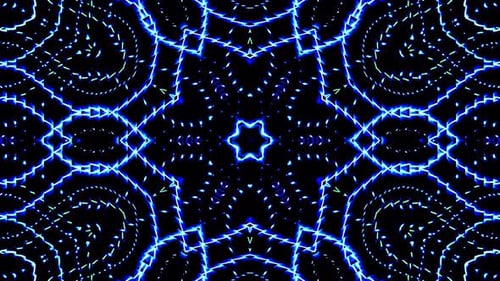 Glowing Blue Neon Geometric Kaleidoscope Background Loop