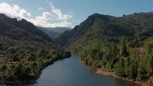 Aerial View of a River Between Mountain