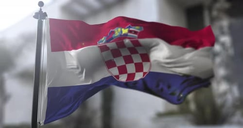Photorealistic Croatia Flag Waving in Sunlight