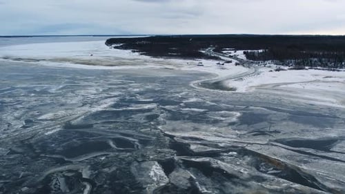 Copter flight in the north over the river