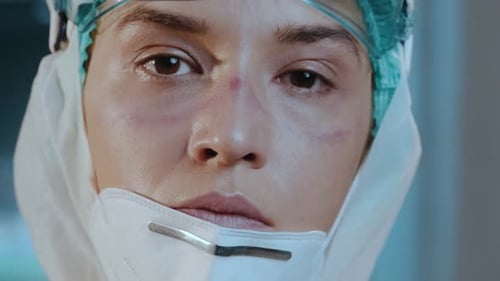 Healthcare Worker in Full Protective Gear Close Up