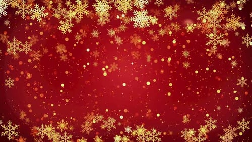 Animated Golden Snowflakes Falling on Red Christmas Background