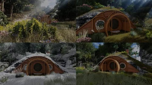 Fantasy Dome House in Lush Forest with Seasonal Changes