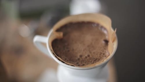 Close-up shot of preparing drip brew coffee