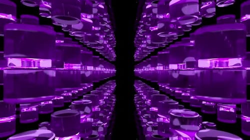Abstrakte, transparente Magentafiguren bewegen sich auf schwarzem Hintergrund