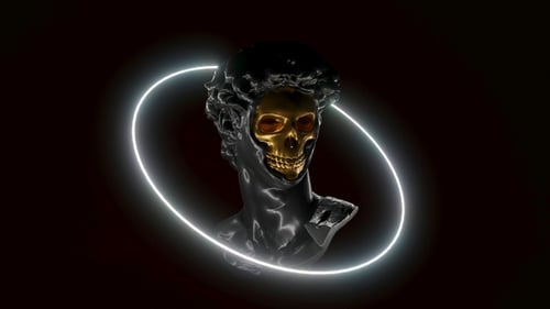 Surreal Skull Bust Transformation with Neon Ring