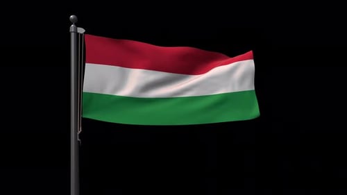 Realistic Hungary Flag Waving on Flagpole
