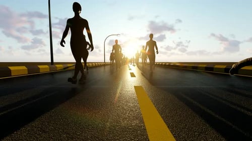 Running People on Asphalt road