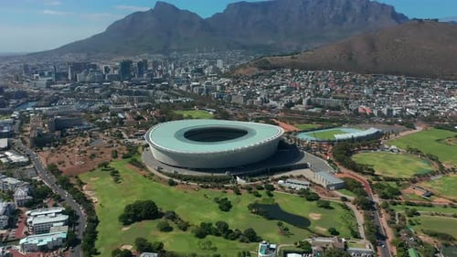 Aerial Video Scenic View of Signal Hill Cape Town City Center Bowl View of Table Bay Football
