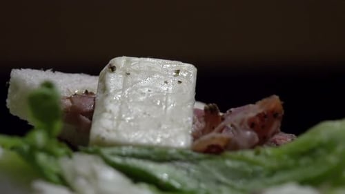 Cheese and Bacon Salad with Bread Pieces