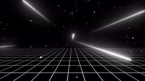 Dynamic Retro Grid Background with Glowing Neon Light Beams Loop