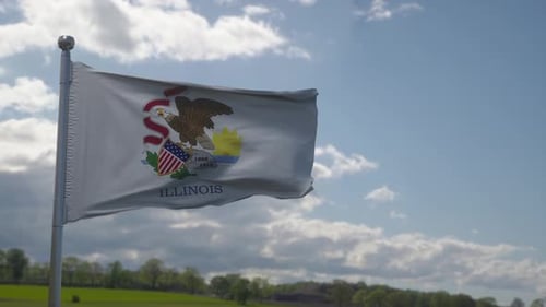 Illinois State Flag Waving in Slow Motion with Realistic Movement