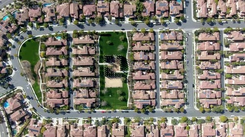 Aerial View Suburban Neighborhood with Identical Villas Next To Each Other. San Diego, California