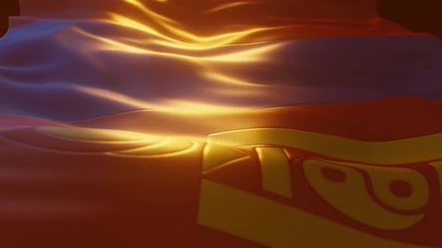 Waving Golden and Red Fluid Fabric Motion Background