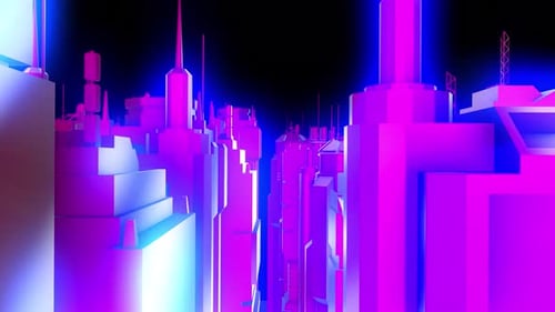 Glowing Abstract Futuristic City Fly-Through Animation