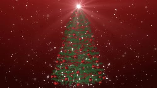Festive Christmas Tree Animation with Falling Snow and Glowing Star