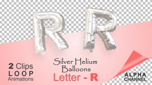 Floating Silver Foil Letter R Balloon Loop Animation