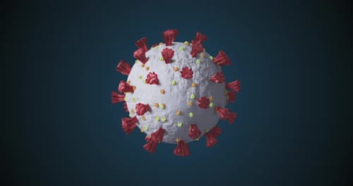 Covid-19 cells spinning against blue background
